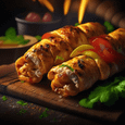 Chicken kebabs in puff pastry