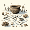 Illustration of prehistoric cooking utensils.