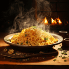 A plate of steaming hot pasta