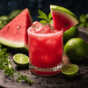 Watermelon Margarita with watermelon and lime slice garnish