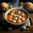Soup with dumplings and chicken meatballs