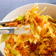 Crunchy salad made with cabbage, pumpkin and carrots