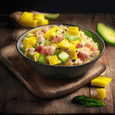 Ham, cucumber, corn and cheese salad