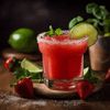 Strawberry Margarita with lime and strawberry garnish